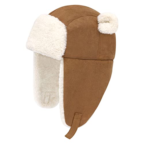 Olreco Baby Winter Hat Toddler Winter Hat Thick Sherpa Lined Infant Baby Hats with Bear Ears Toddler Trapper Hats for Kids - color: Brown, size: 12-24 Months
