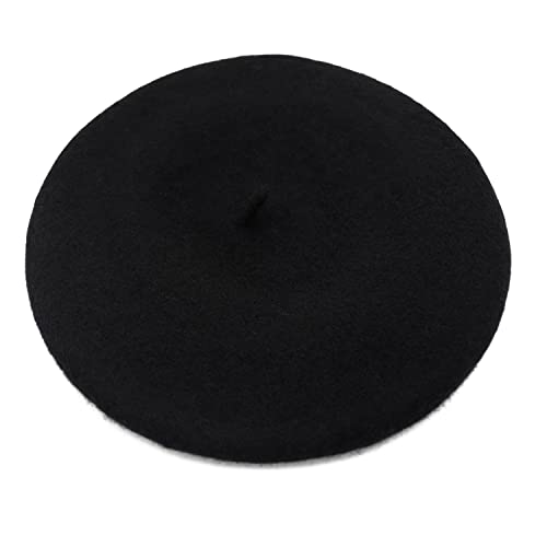 Wheebo Berets for Kids Wool French Beret Hats Artist Painter Hats for Little Girls Boys Solid Color Style - color: Black