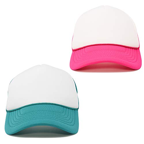 DALIX Two Tone Blank Trucker Hats Caps (2 for 1) - color: Hot Pink/Teal