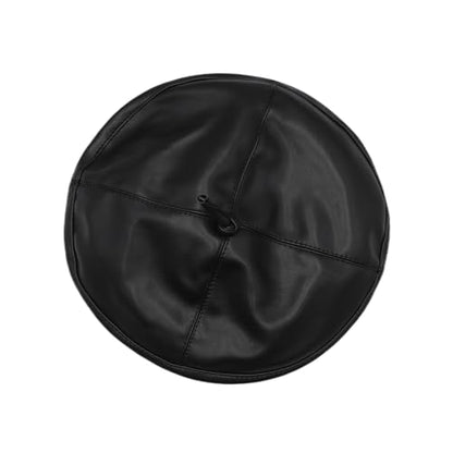 Women Classic PU Leather French Beret Beanie Hat Pumpkin Cap - color: Black(3-8years Kids Cap)