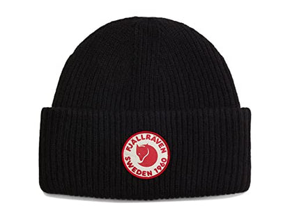 Fjällräven 1960 Logo Hat Beanie - Knit Winter Cap with Folded Cuff, Warm Soft Everyday Outdoor Hat - color: Black