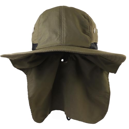 Falari Outdoor Sun Hat, Wide Brim with Neck Flap, Safari Hiking Gardening Fishing Hat - color: Army Green