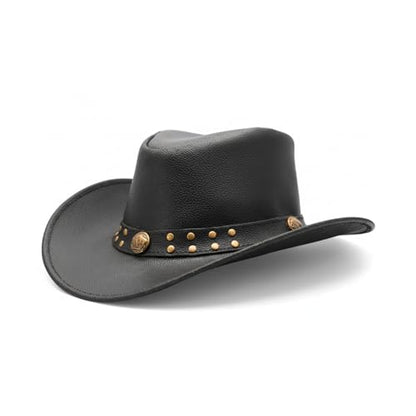 RESISTANCE Premium Australian Style Leather Cowboy Hat | Shapeable Outback Hat for Men and Women - color: Black, size: Medium
