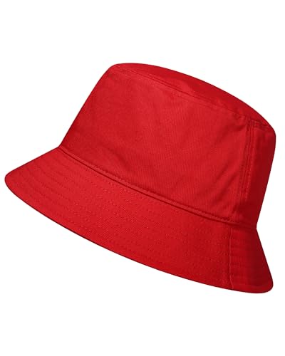 GADIEMKENSD 100% Cotton Bucket Hat - Unisex, UPF 50 Sun Protection, Lightweight, Packable - color: Red