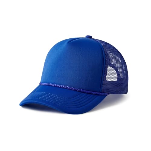 CHOK.LIDS Blank Foam Trucker Hat, Retro Mesh Rope Snapback Cap, Men Women - color: Curved Brim (Royal)