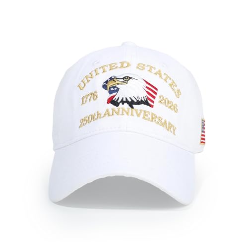 USA 250th Anniversary Baseball Cap Patriotic Embroidered American Hat - color: 1-white