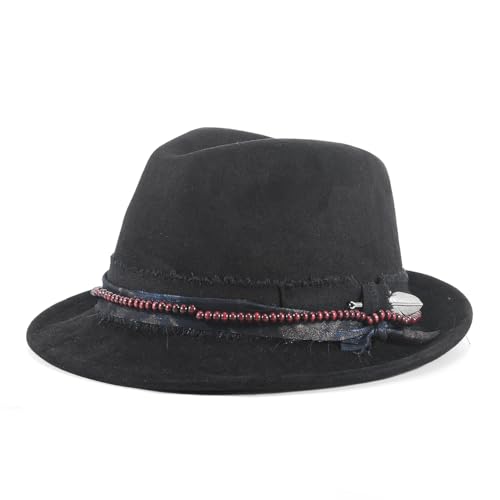 Fedora Trilby Hats for Men Women Handmade 1920s Classic Short Brim Hat with Feathers Unisex - color: Black