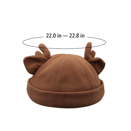 Beanie Hats for Women Men Brimless Skullcap Docker Cap with Reindeer Antlers Rolled Cuff Retro Adjustable Sailor Cap - color: Brick Red