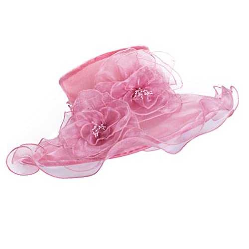 Lawliet Womens Dressy Wide Brim Church Wedding Occasion Sun Hat A613 - color: Medium Pink
