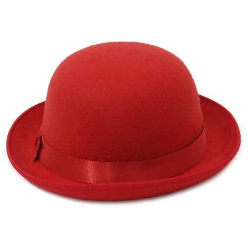 GEMVIE Classic Black Felt Derby Hat Lightweight Bowler Hat Novelty Costume Hat for Party Dress Ups - color: Red
