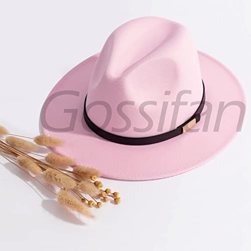 Fedora Hats for Men Wide Brim Panama Hat with Classic Belt - color: Pink