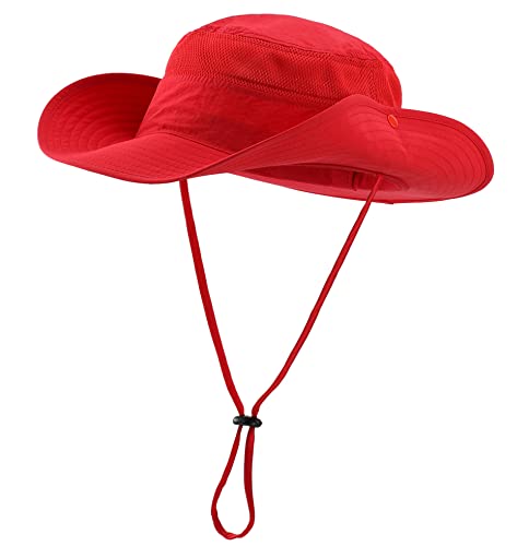 Connectyle UPF 50+ Wide Brim Sun Hat for Men Breathable Cowboy Boonie Hats Outdoor Bucket Hat for Fishing Hiking Safari - color: Red