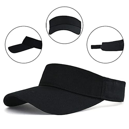 HH HOFNEN Sports Sun Visor Hats Cotton Adjustable Golf Caps for Men Women - color: #1b Dark Black