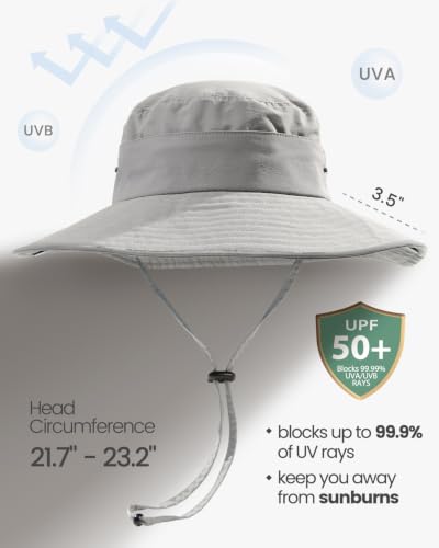 2-in-1 Womens Bucket Sun Hats, Sun Visor Hat, UPF 50+ Wide Brim, Ponytail-Friendly, Packable, Hiking Outdoor - color: Light Grey