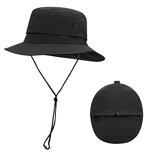 Croogo Sun Hats for Women UV Protection Summer Bucket Hat Waterproof Packable Fishing Hats Wide Brim Hiking Hat Gardening Hat - color: Afh02-black