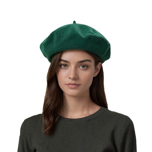 French Beret Hats for Women - Classic Wool Beret Hats Soft Knit Winter Cloche for Daily Outfits - color: Green