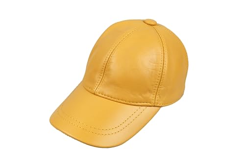 Genuine Leather Unisex Baseball Cap - color: Yellow