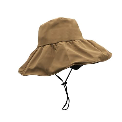 Women Summer Rain UV UPF 50 Sun Protection Wide Brim Hat - Foldable Bucket Sun Hat - color: Camel