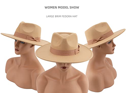 Pro Celia Big Wide Brim Women Fedora Hat - color: Peach-camel