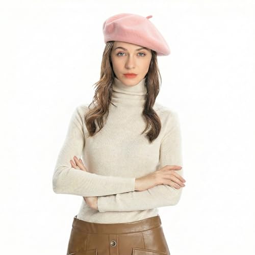 ZLYC Wool French Beret Hat Solid Color Classic Artist Cap for Women - color: Flesh Pink