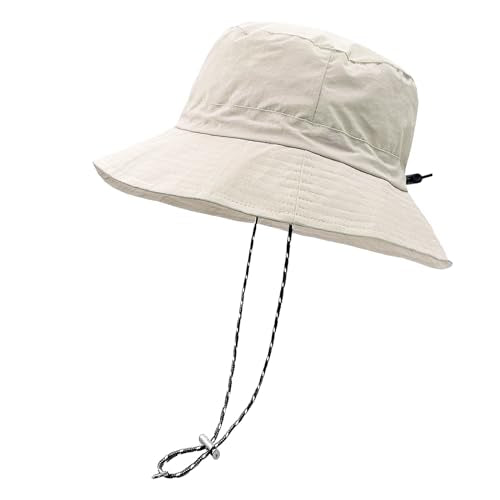 woogwin Waterproof Bucket Rain Hat with Chin Strap Quick Dry Packable Boonie Sun Hat Safari Hat UV Protection - color: Beige