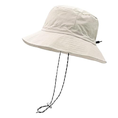 woogwin Waterproof Bucket Rain Hat with Chin Strap Quick Dry Packable Boonie Sun Hat Safari Hat UV Protection - color: Beige