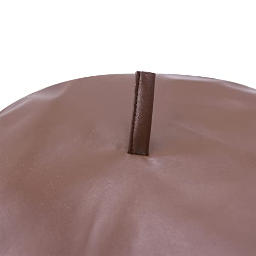 MINGSEECESS Women PU Leather French Black Beret Hat Causal Beanie Hat - color: Bright-brown