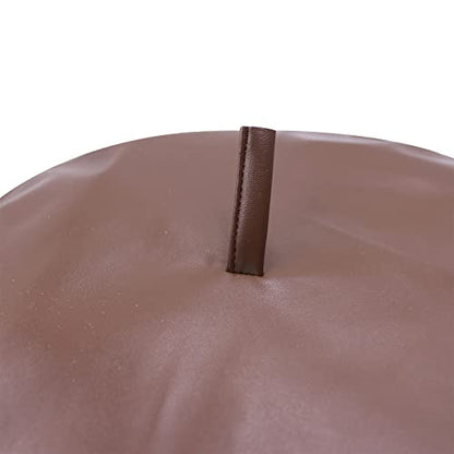 MINGSEECESS Women PU Leather French Black Beret Hat Causal Beanie Hat - color: Bright-brown