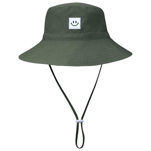 55cube Baby & Toddler Sun Hat UPF 50+ Bucket Hat with Chin Strap - color: 2pack Off White/Olive Green, size: 2-5T