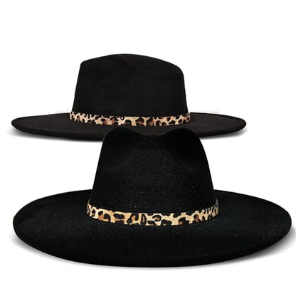 Lucky Brand Womens Ranger Hat | Wide Brim | Felt | Rancher | Americana | Western Inspired | Classic | Fashion | Cowboy - color: Ranger W/ Leopard Band - Black