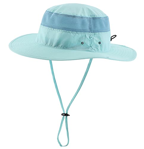 Connectyle UPF 50+ Wide Brim Sun Hat for Men Breathable Cowboy Boonie Hats Outdoor Bucket Hat for Fishing Hiking Safari - color: Light Blue