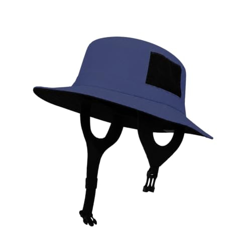 Surblue Surf Bucket Hat with Widened Chin Straps UPF 50+ Windproof Sun Hat Adjustable Packable Cap for Water Sports Surfing - color: Navy
