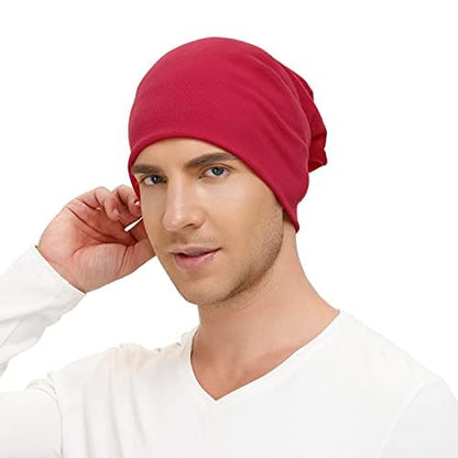 Unisex Slouchy Beanie Cotton Lightweight Beanie Hat Skull Cap Night Sleep Hat Hip-Hop Hat - color: A Red