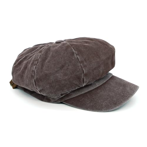 WITHMOONS Plain Baker Boy Hat Twill Cotton Beret Cap Newsboy Hat Washed Adjustable JDG1582 - color: Brown