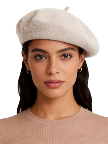 Sumolux Women Beret Hat Wool Vintage French Solid Color Classic Winter Cap - color: Beige