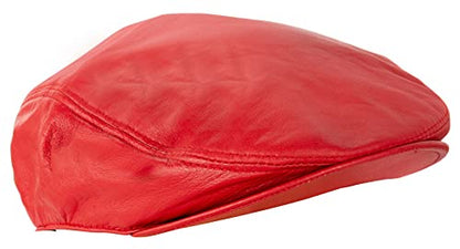 Men's Real Soft Leather Ivy Beret Newsboy Gatsby Golf Cabbie Flat Cap Hats - color: Red, size: Medium