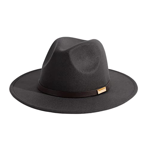 Fedora Hats for Men Wide Brim Panama Hat with Classic Belt - color: Dark Grey