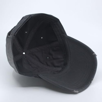 Washed Cotton Distressed with Heavy Stitching Adjustable Baseball Cap - color: Distressed Charcoal Gray