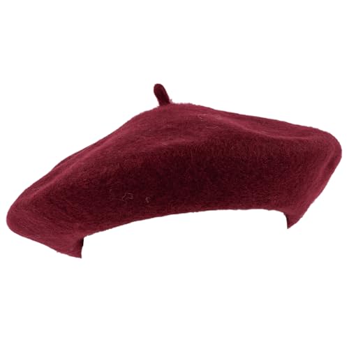 ZAKIRA Wool French Beret for Men & Women, Plain - color: Burgundy