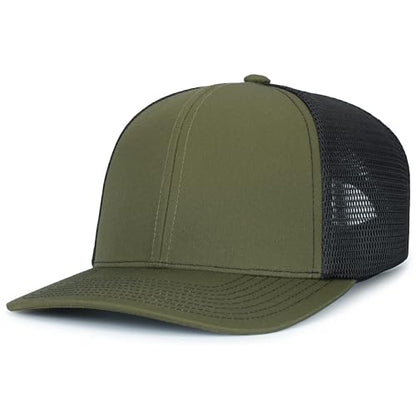 Pacific Headwear Contrast Stitch Trucker Pacflex Snapback Cap - color: Moss/Lt Charcoal/Moss