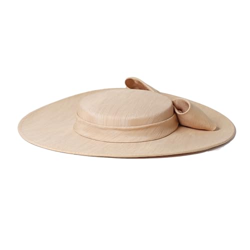 Fascinators Women Wide Brim 20s 50s Derby Pillbox Hat Bowknot Cocktail Tea Party Church Dress Hats - color: Khaki