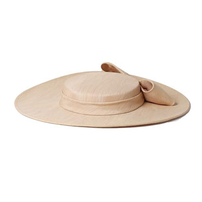 Fascinators Women Wide Brim 20s 50s Derby Pillbox Hat Bowknot Cocktail Tea Party Church Dress Hats - color: Khaki