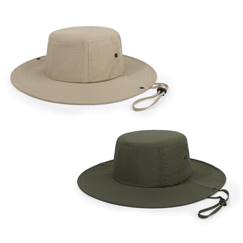 Wide Brim Sun Hats Waterproof Packable Bucket Hat UV Protection Summer Fishing Hat for Men and Women - color: Khaki+army Green