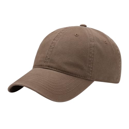 Washed Baseball Cap - Vintage Cotton Dad Hat Adjustable Unisex - color: Brown