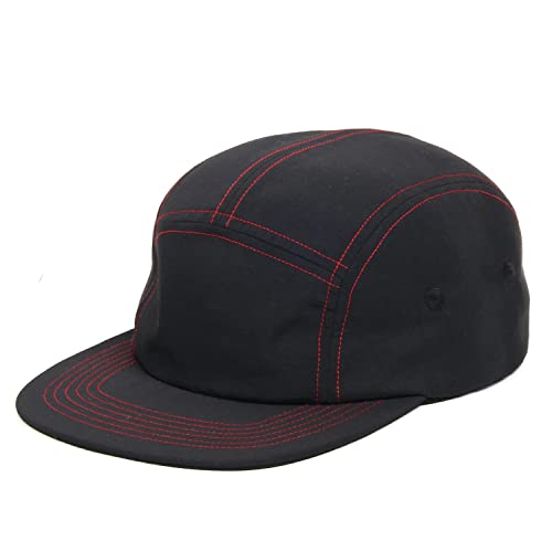 5 Panel Baseball Cap Camp Cap Taslon Short Brim Cap Quick Dry Hat Flat Bill Big Size Large Caps Oversize Running Hat - color: Black&red, size: 7 1/2