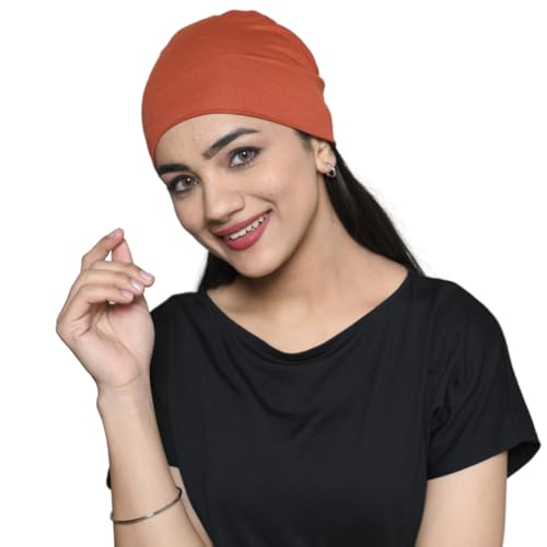 Chemo Hats Solid Sleep Cap Women's Bamboo Soft Headwear Cancer Cap Chemo Headwear Women - color: Brick