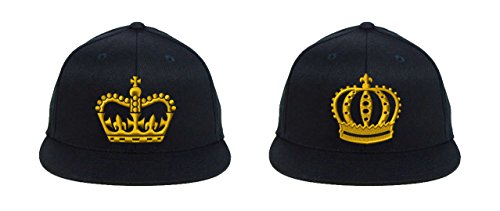 King & Queen Crowns, Perfect Couple, Fine Finished Embroidery (2 Snapback Hats) - color: Black