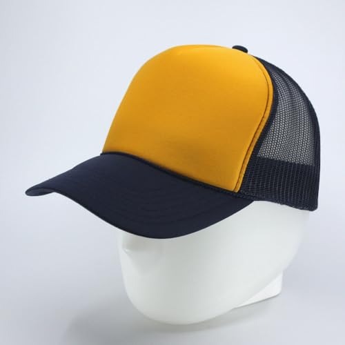 High Crown Foam Mesh Camouflage Tri-Color Oak Leaves Trucker Hat Baseball Cap - color: Navy/Gold/Navy