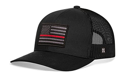HAKA American Flag Hat | USA Mesh Trucker Snapback Comfort Baseball Cap - color: Black, style: Thin Red Line (Grey Stripes)