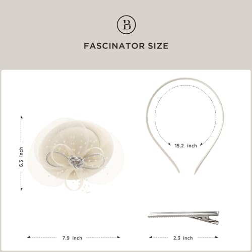 BABEYOND Fascinators Hats for Women Tulle Pillbox Knot Bead Tea Party Hat - color: Beige